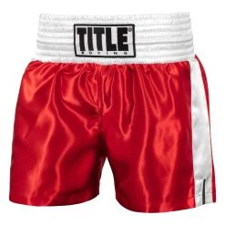 TITLE Boxing Professional Women’s Satin Striped Boxing Trunks -Boxing Shop TPBTW2 RD WH 1