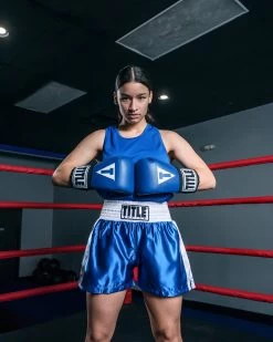 TITLE Boxing Professional Women’s Satin Striped Boxing Trunks -Boxing Shop TPBTW2BLWH 3