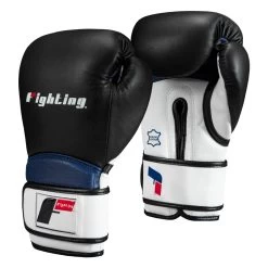 Fighting Ferocity Leather Training Gloves -Boxing Shop ftgtg bk wh bl 2 2